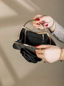 1 pieza Bolso de mano elegante de metal con decoración de flor de rosa, adecuado para reuniones de mujeres, bodas, cenas formales, fiestas de chicas/mujeres, regalo perfecto para mujeres, ideal para fiestas, bodas, bailes de graduación, banquetes, que combina con vestidos de fiesta, vestidos de noche y vestidos de lentejuelas