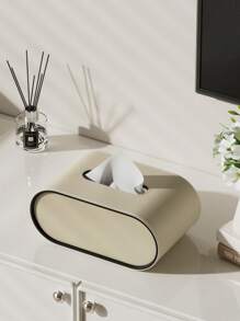 De deksel van de PU-leren tissuebox, een moderne, licht-luxueuze, hoogwaardige elliptische tissueboxhouder, een creatieve tissuebox, is een decoratief opbergitem met magnetische sluiting, geschikt voor woonkamers, nachtkastjes, slaapkamers, bureaus en badkamermeubels.