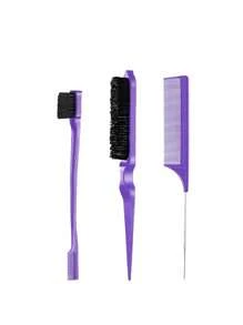 Set de 1/5/7 piezas de herramientas para peinado, incluye cepillo, botella rociadora, botella de agua transparente, peine de cola de rata, cepillo para el cabello, adecuado como regalo de Año Nuevo para niñas, viene con pegatinas DIY lindas (estilo aleatorio) - Morado - Ver 9