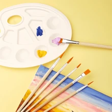 1 Palette & 6 Paintbrushes Set, Suitable For Canvas, Wood, Rock And Wall - Permanent, Multi-Surface Craft, Ideal For Beginners, Adults And Artists