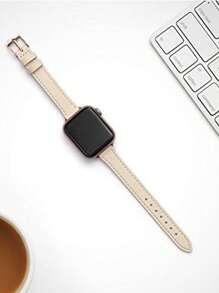 1 Dây đeo đồng hồ bằng da dành cho nữ, tương thích với dây đeo Apple Watch Ultra/Se/8/7/6/5/4/3/2/1, Thiết kế eo Lim, Kích thước 38/40/41/42/44/45/49mm - Màu trắng nhạt + vàng hồng - Xem 2