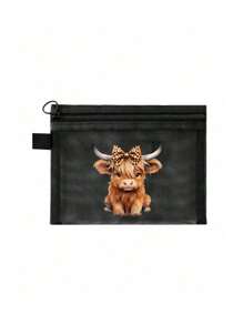 Charming Highland Cow Theme Printed Mesh Cosmetic Bag/Makeup Bag, Lipstick And Nail Polish Storage Bag,Skincare Essential Oil Storage,Air Cushion Storage Portable Storage Bag, Skincare Bag, Travel Essentials, Dormitory Supplies, Wedding Bride Gifts, Mother Gifts, Birthday Gifts, Gifts For Friends And Teachers, Bathroom Storage, Jewelry Storage, Lip Oil And Cosmetics Storage Bag,Items For College Students Starting School,Mother's Day Gift For Mom,Boho Vibes
