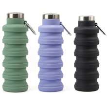 可折叠水瓶 17 盎司，无味硅胶，防漏可折叠可重复使用水瓶 - 非常适合旅行运动健身房徒步旅行露营骑自行车，便携式防漏运动水瓶带登山扣 - 彩色 - 查看 12