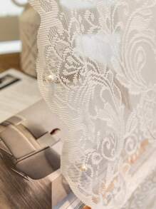 1pc Bohemian Style Double Layer Lace Voile Curtain, Rod Pocket Design For Easy Hanging, Soft Polyester Fabric, Available In Multiple Sizes To Suit Different Scenarios Such As Bedroom, Living Room