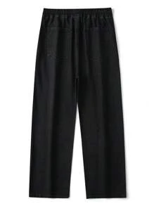 High-End Simple Versatile Straight Washed Jeans, With Drawstring Elastic Waist, Casual Pants For All Seasons - Black - View 6