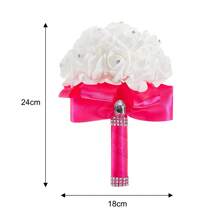 Artificial Wedding Bride Bouquet Handheld Bridesmaid Flower With Ribbon - Rosa Fucsia - Ver 5