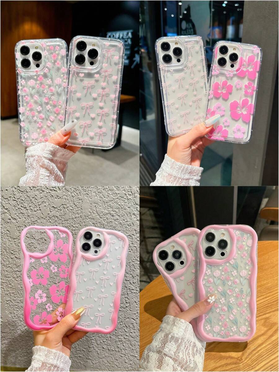夏季手机壳情人节 2 件可爱粉色渐变花卉防摔手机壳适用于 14 Pro Max、13、13 Pro Max、12、12 Pro、11 和时尚新设计防水防震防刮 - 粉色 - 查看 1