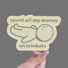 Miếng dán vinyl ngộ nghĩnh "Spent All My Money On Trinkets" - Thiết kế Smiski màu xanh lá cây dễ thương, lý tưởng cho máy tính xách tay, bình nước, câu lạc bộ sách & hỗ trợ sức khỏe tâm thần, đồ dùng học tập, trở lại trường - Nhiều màu - Xem 9
