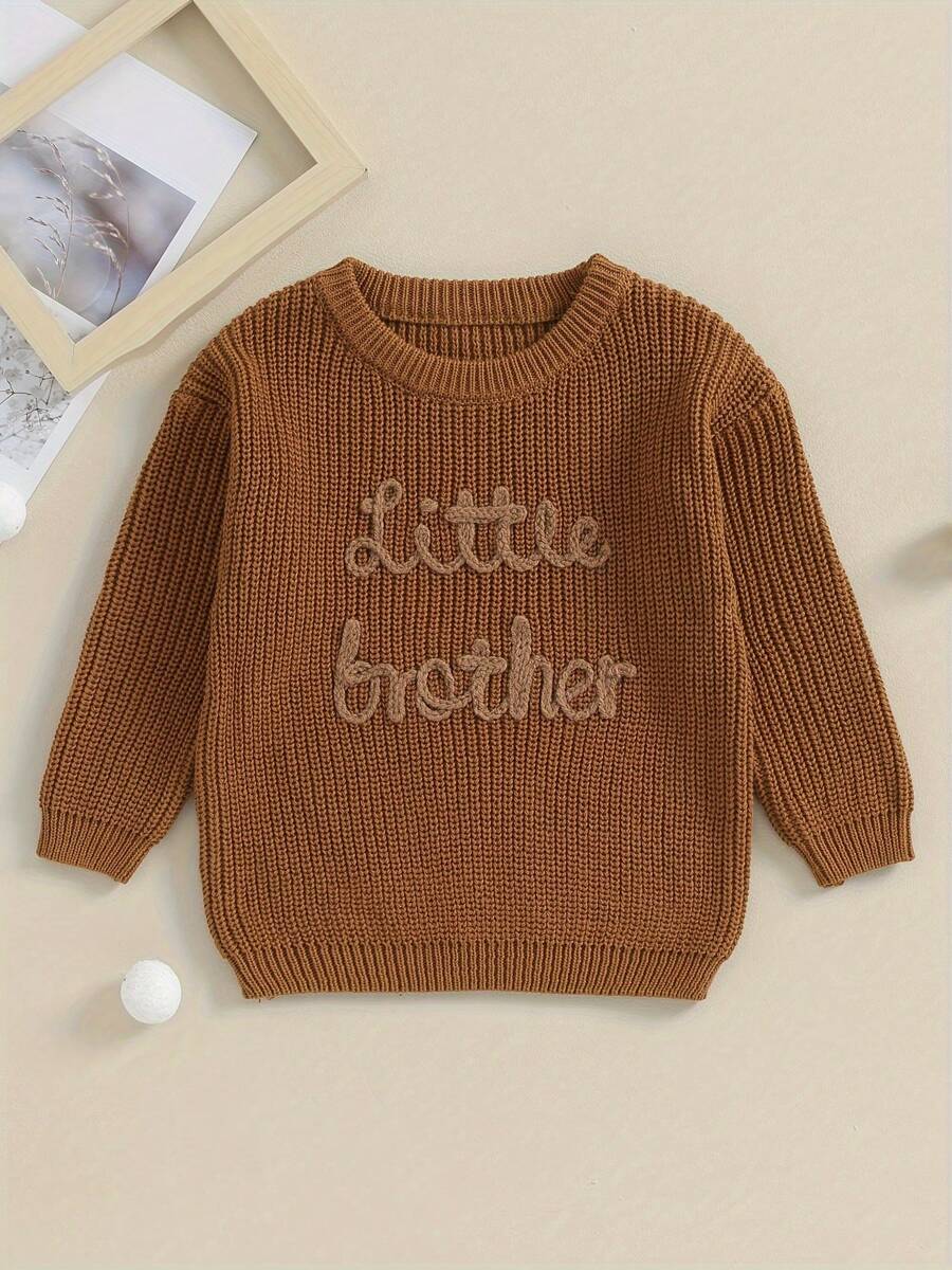 Suéter para bebé niño con bordado de letras, cuello redondo, manga larga, ropa de otoño para niño pequeño, jerséis, tops - Granate - Ver 1