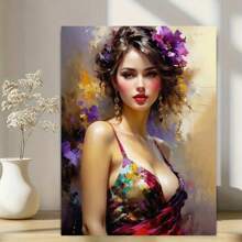 Vibrant Abstract Woman With Flower Headdress - Wooden Frame Canvas Painting 2.25cm Piece (3) Thickness 0.9inch / 30, Home Gift Decoration, Room Decoration Aesthetics, Wall Decoration Art, Perfect Gift, Autumn Winter Wall Decoration, Living Room Decoration, Bedroom Decoration, Kitchen Decoration, Entrance Decoration, Bathroom Decoration, Direct Wall Painting, High-Quality Wall Painting Poster