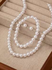 4 pièces Ensemble de bijoux mode et élégant composé de boucles d'oreilles à perles de nacre, d'un collier et d'un bracelet