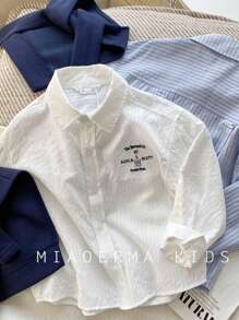 2025 新款春季童装男童儿童透气条纹长袖白衬衫 - 白色 - 查看 3