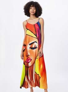 SHEIN Slayr Vestido feminino estampado casual estilo férias alças finas para primavera e verão roupa feminina maxi - Multicolorido - Ver 1