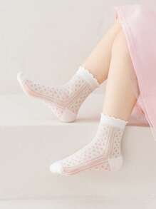 5 Pairs Girls White Lace Trim Princess Socks, Thin Breathable Japanese Style Cute Mid-Calf Socks, Student Socks, Mesh Socks, Sweet Casual Versatile - Multicolor - View 4