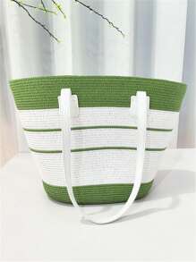 1 Straw Hat + 1 Straw Bag, Women Summer Bohemian Colorful Striped Straw Hat And Straw Bag Set, Fashionable Beach Vacation, Wide Brim Sun Hat Breathable Foldable, Tote Bag Phone Pouch, Outdoor Leisure Travel UV Protection Daily Matching - Multicolor - View 7