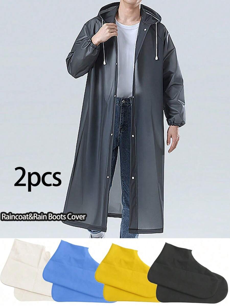 1 pezzo/2 pezzi/1 set Impermeabile e copriscarpe in EVA unisex, impermeabile rinforzato, copriscarpe impermeabili antiscivolo rinforzati, impermeabile con cappuccio da donna e uomo, impermeabile, antivento, asciugatura rapida e traspirante - ideale per ciclismo, escursionismo e attività all'aperto