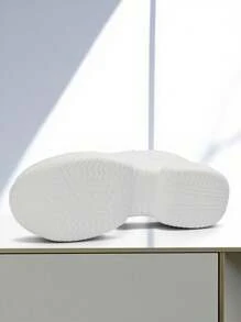 Women's Fashion Simple Casual Sneakers, Comfortable Breathable Knitted Wedge Thick-Sole Lightweight White High Heel Slip-On Loafers, Spring & Autumn - White - View 5