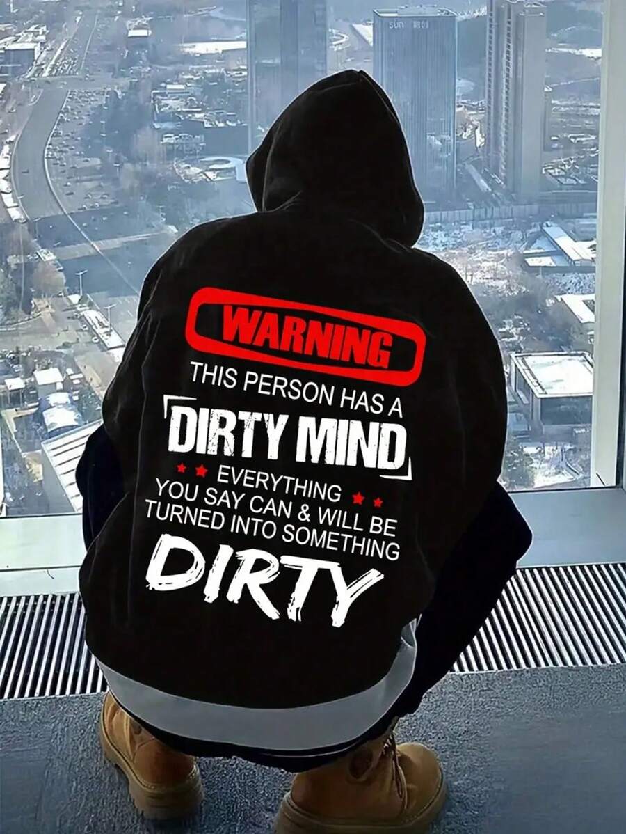 Men's Casual & Comfy Hoodie With Print - Long Sleeve, Drawstring Pullover For Fall/Winter, Rayon Blend, Machine Washable - Black - View 1