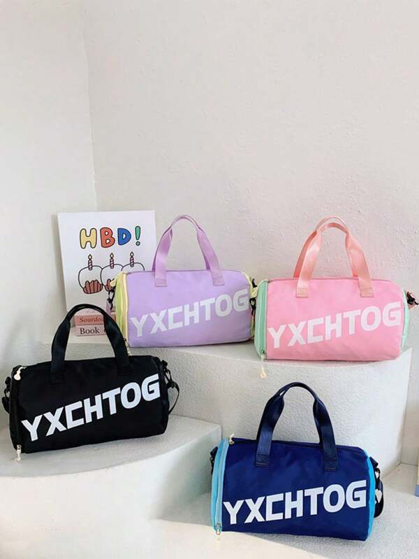 Letter Print Kids Tote Bag, Colorblock Schouder- & Crossbodytas, Reizen & Casual