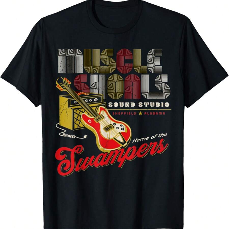 T-shirt Vintage Muscle Shoals Sound Studio – Gildan Noir – Homme – Jusqu'à 50" Poitrine