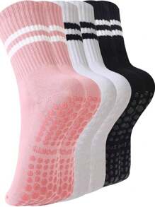 3 Pairs Women's Yoga Socks With Anti-Slip Grip, Suitable For All Seasons, Women's Non-Slip Long Socks With Grip, Appropriate For Ballet, Dance And Exercise, For Gym