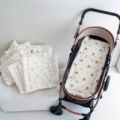 1pc Baby Stroller Seat Cushion, Fluffy & Warm Stroller Pad, Thick Gauze Anti-Slip Baby Stroller Mat, Dot Fleece Anti-Slip Baby Stroller Clean Pad, Stroller Mattress