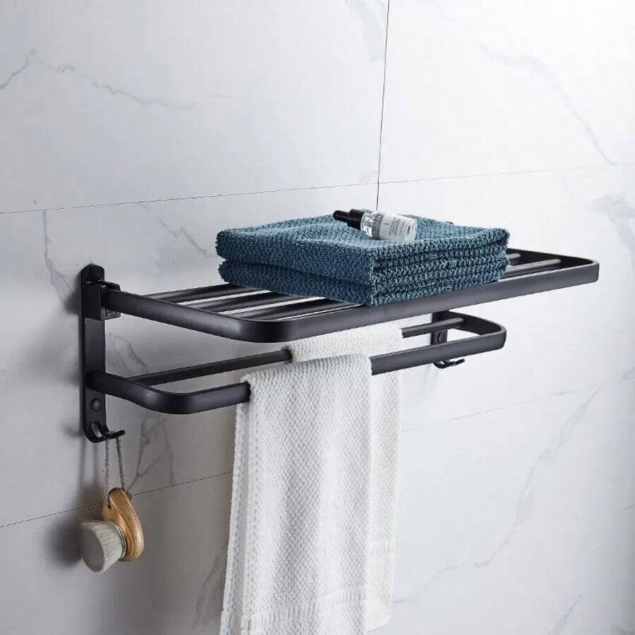 Matte Black 50cm Folding Hook Towel Rack Wall Mount Aluminum Towel Rack - màu đen - Xem 1
