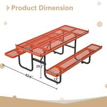 Rectangular Picnic Table For Outdoors, Lifetime Picnic Table With Umbrella Hole, Commercial Picnic Tables For Garden - Orange - View 2