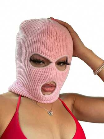 1 st Unisex Vinter Varm Tre-håls stickad Balaclava Ansiktsmask, Vindtät Köldsäker Tjock Full Face Cover Hat