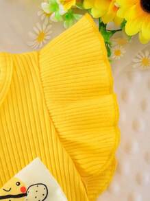 Conjunto de 2 piezas de vestido mono informal con parches a rayas y decoración de abeja, con cintura ajustada y diadema para bebé niña