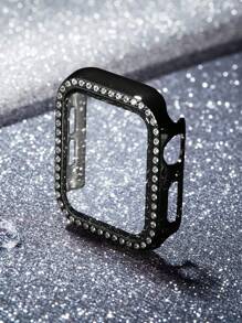 1 pieza Funda protectora de vidrio templado ultra delgada decorada con rhinestones en color negro, compatible con de 38/40/41/42/44/45/46/49mm, compatible con Series Ultra/SE/10/9/8/7/6/5/4/3/2/1, accesorio para smartwatch