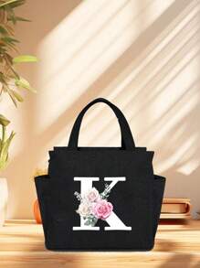 2 pièces/Set Sacs isothermes imprimés avec lettres A-Z et boîte de rangement pour couverts, sac à lunch à double poche