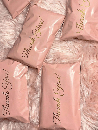 20/50/100PCS Exquisite Pink 'Thank You' Gift Bag, Self-Adhesive Waterproof Sealing Design, Courier Bag New Material Thickening Punching Bag, Pink Packaging Bag Self-Adhesive Bag, Waterproof Bag Courier Bag, Thickening Logistics Courier Packaging Bag, Mailing Bag, Suitable For Party Gift Packaging,Birthday,Bride,Wedding