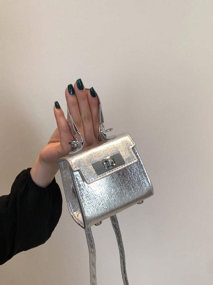 1pc Magnetic Buckle Casual Fashion Small Bag Shiny Bow Simple Western Bag Fashion Hand-Held Small Square Bag, Fashionable And Highly Attractive, Fashionable Commuting, Lightweight Material, Perfect Gift For Girls, Suitable For Daily Use, Shopping, Attending Parties - Sequin PU Handbag - View 3