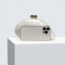 Women Seashell Chain Shoulder Bag Acrylic Evening Clutch Bag Glitter Marble Purse Handbag For Wedding - 白色 - 查看 2