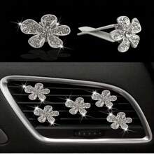 5pcs Crystal Diamond 5-Petal Flower Car Air Vent Clip, Elegant Car Decor