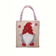 1pc Christmas Gift Bag With Cartoon Gnome Design, Linen Tote Bag For Party Favors, Candies And Holiday Decorations - Reusable Holiday Shopping Tote Bag For Christmas Gifts