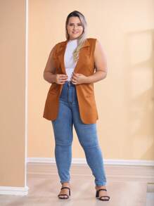 Max Women's Plus Size Vest Laser Cut Neoprene Fabric - Caramelo - 查看 1