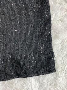 Women's Sequin Shorts Set With Pockets, Cropped Top And Straps For Bloggers - màu đen - Xem 2