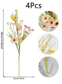 1PC/2PCS/4PCS Spring Artificial Flowers Easter Egg Branches Butterfly Tulip Daisy Carrot Colorful Berry Decoration Wedding Party Family Vase Centerpiece Perfect Easter Decoration Gifts Birthday Graduation