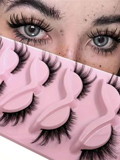 LIMEIKAI 5 对猫眼假睫毛 - 自然外观，蓬松柔软全纤细设计 - 防过敏，佩戴舒适，适合所有场合