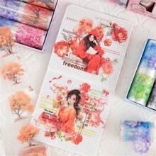 6 rotoli di adesivi a forma di fiori, nastro floreale trasparente in PET per agenda, fai-da-te, custodie per cellulare, scrapbook, calendario, buste, decorazione