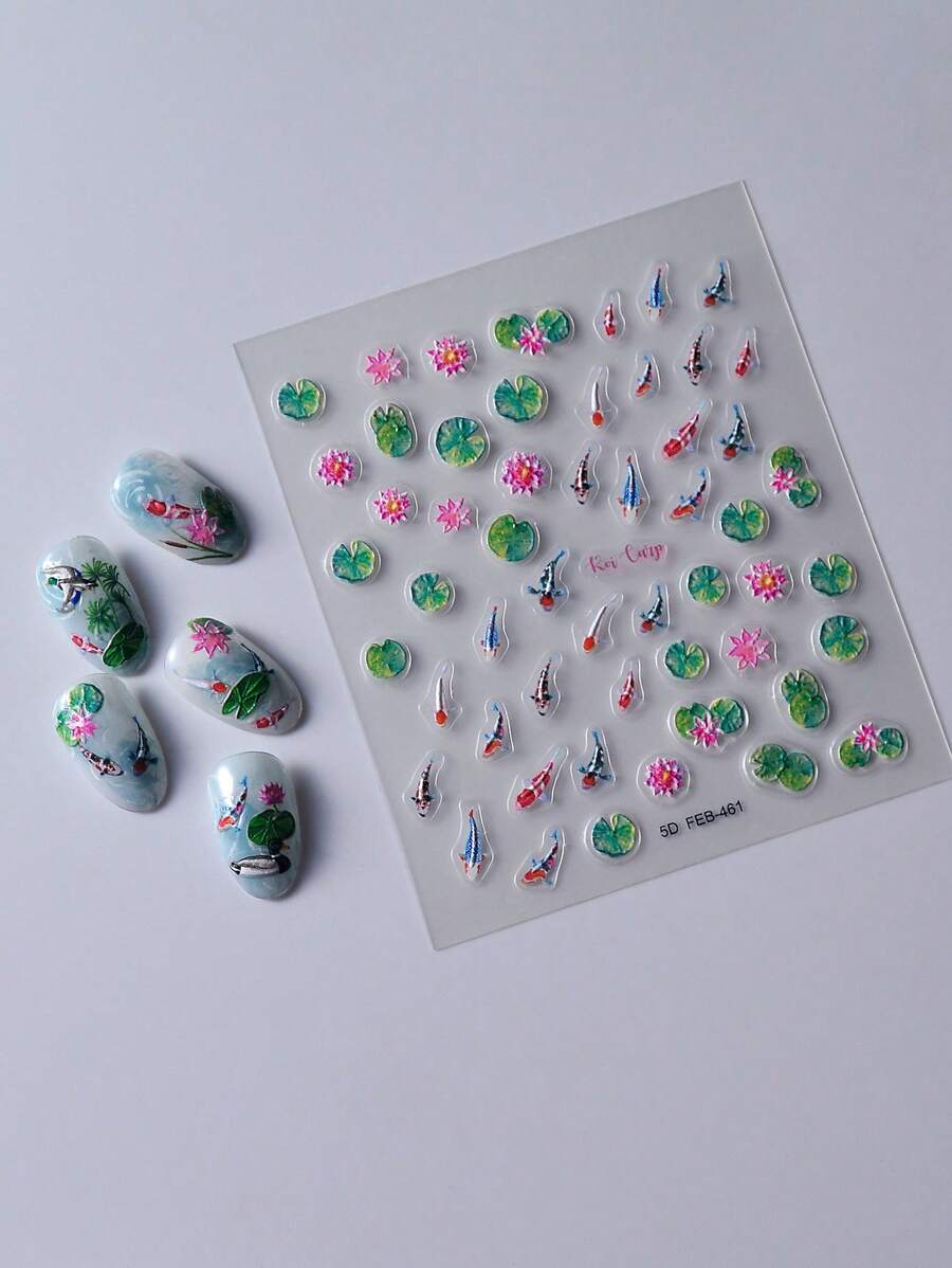 1Pc 5D Embossed Koi Fish Nail Art Stickers Adhesive Sliders DIY Nails Polish Manicure Sticker Decals - Multicolor - View 1