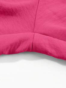 Acelitt Mono de mujer de unicolor y cuello cuadrado minimalista para uso diario, de manga corta y corte holgado - Rosa Fucsia - Ver 9
