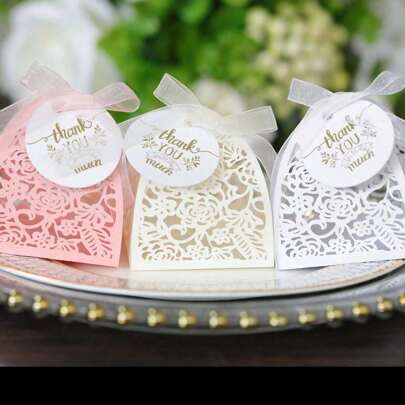 25pcs/Pack Rose Flower Gift Boxes With Thank You Tags, Laser Cutout Elegant Mini Boxes For Wedding, Valentine's Day, Birthday Party, Communion, Gift Decoration