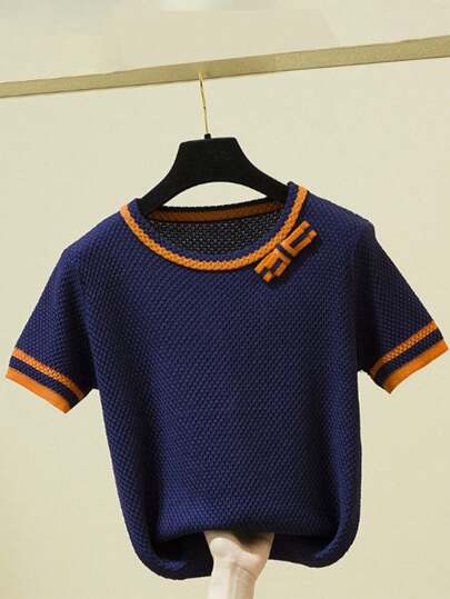 Crewneck Short Sleeve Pullover T-Shirt Knit Top For Women, Spring/Summer