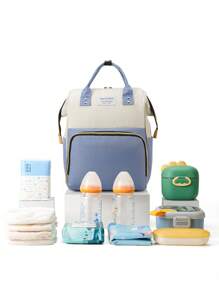 Large Capacity Maternity Bag, Fashionable Diaper Bag For Mom, Oxford Cloth Backpack With Insulated Bottle Holder