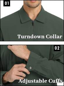 KEFITEVD Men's Lightweight Water Resistant Windbreaker Full Zip Up Laydown Collar Jackets Light Casual Coat With Zip Pockets - 軍綠色 - 查看 5