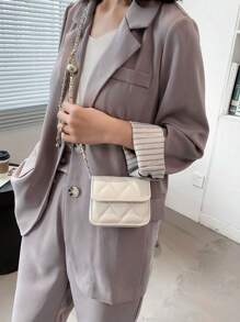 Spring/Summer Minimalist Versatile High-Quality Rhinestone Embroidery & Metallic Bead Strap Mini Crossbody Lipstick Bag, Can Be Worn Diagonally Or Under Arm - White - View 2