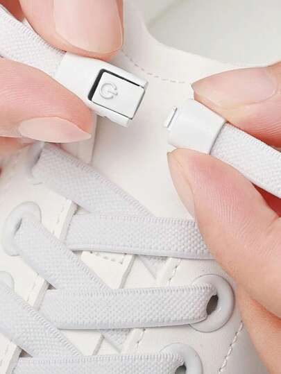 1个银色鞋扣/弹性鞋带 - 成人和儿童运动鞋通用免系弹性鞋带，均码，黑色、白色、粉色可选，适合春夏穿着，可作伴娘礼物、房间装饰、卧室装饰、海滩、旅行、男女皆宜、度假必备，可爱小物